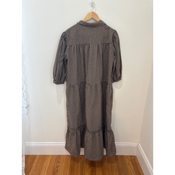 Esby Philippa Gingham Tiered Midi Dress Black Cream Puff Sleeve Large - Picture 4 of 6